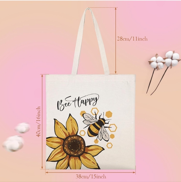 Canvas Tote Bag for Women Cute sunflower bee Aesthetic cotton bag - Picture 2 of 5
